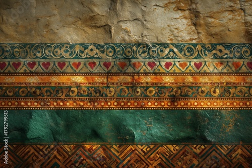 Intricate Textile Design Featuring Colorful Patterns and Ancient Artistry in ...