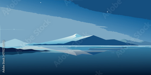 Arctic Landscape with Snowy Mountains and Water Reflection