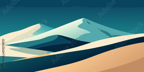 Abstract desert dunes under a teal sky sand landscape
