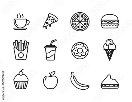 food and drink line icon set-