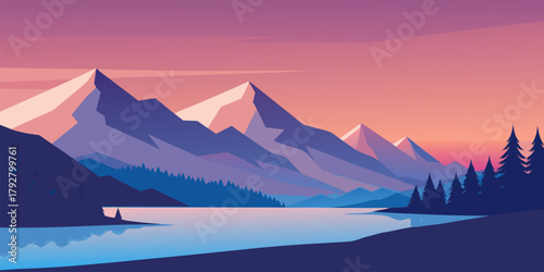 Majestic Mountain Range Reflected in Lake at Sunrise