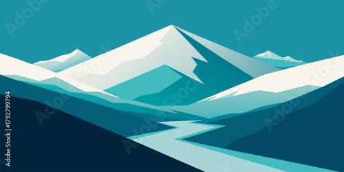 Majestic Snow- Capped Mountain with River Valley peak