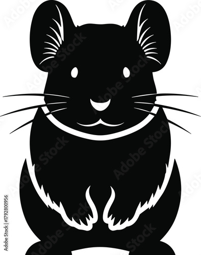 Black silhouette of a cute chinchilla with large ears and whiskers