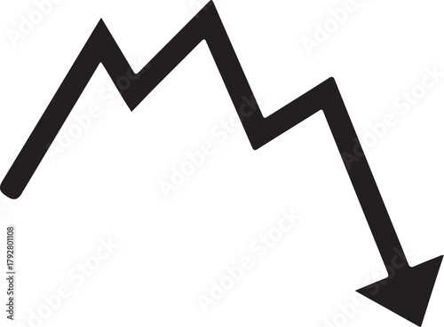 Falling arrow chart (downtrend), Stock Market Finances Bank Economy, Hand-drawn Sketch Drawing Vector Illustration, Line Linear Symbol Engraving Coloring Book, Black and White Isolated