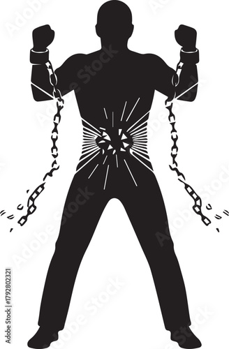 Silhouette of a person breaking free from chains symbolizing freedom and human rights liberation