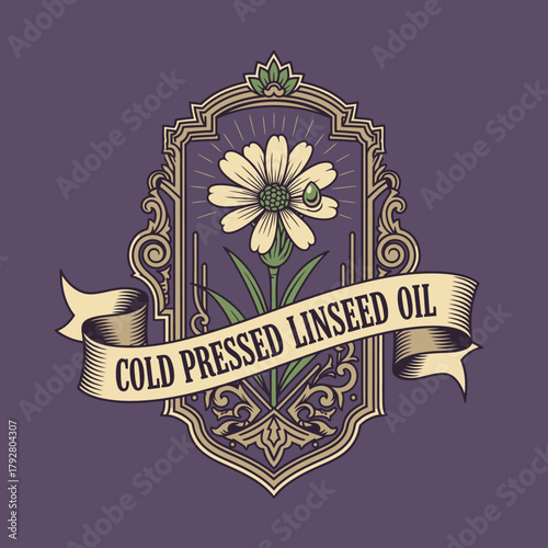 Vintage Linseed Flower Cold Pressed Oil Badge