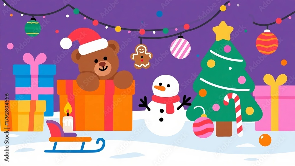 Naklejka premium Christmas scene with toys and decorations