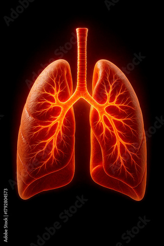 Glowing Human Lungs Anatomy with Vascular Network