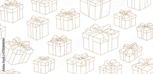 Hand drawn gift boxes pattern isolated on transparent background