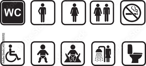 Collection of public restroom and facility icons toilet
