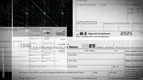 IRS 2025 Income Tax Returns Forms Space Grid Background