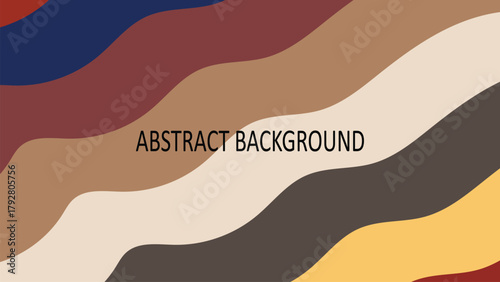 Abstract background with organic flowing wavy stripes in a harmonious blend of earthy, warm tones including deep blue, brown, beige, and yellow.