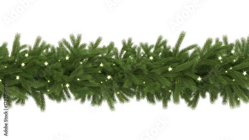 Seamless Christmas Border  Festive Holiday Garland with Lights, Pine Branches, and Decorations
