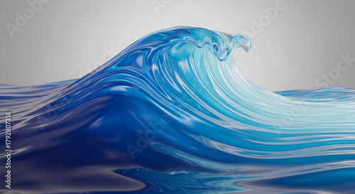 Fototapeta Naklejka Na Ścianę i Meble -  Blue Ocean Wave Cresting Against Light Gray Background