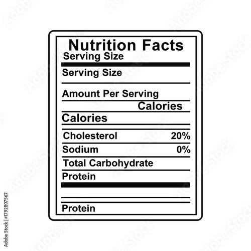 Illustration of a nutrition facts label, providing dietary information