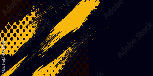 Halftone yellow dots pattern and black gradient grunge texture background. Dotted line comic sport style vector illustration.