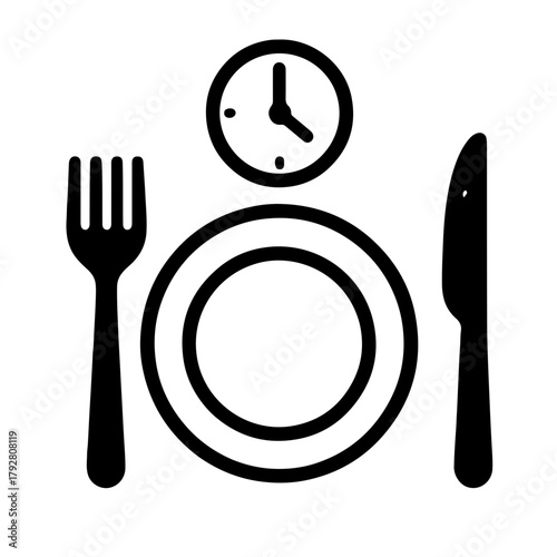 Black and White Dinner Time Icon