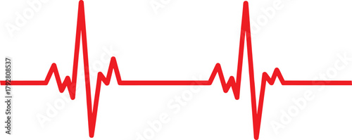 Red heartbeat EKG vector illustration showing pulse rhythm and heart rate waveform. Perfect for medical, hospital, cardiology, and healthcare design projects related to life, health, and monitoring.