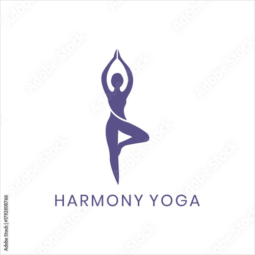 Harmony Yoga Logo Design ,Vector Symbol of Wellness, Balance, and Meditation Featuring a Human Silhouette in Tree Pose for Health, Fitness, Spa, and Mindfulness Branding