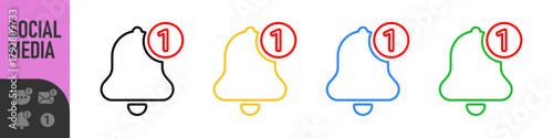 Set of notification icons for email, bell, and chat message with red alert or notification badge (number one). Perfect for new messages, alerts, and updates, social media, communication icons