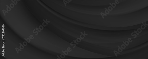 black geometric abstract background overlap layer on dark space with waves shape decoration. Minimalist modern graphic