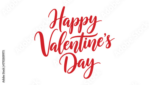 Calligraphic writing of Happy Valentine's Day. Text line, illustrated on a white backdrop