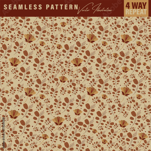 Seamless floral pattern in Autumn color palette. Set of five four-way-repeat vintage pattern for fabric, book cover design, wrapping paper, bags, vintage backgrounds