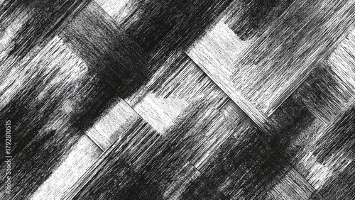 Distressed black and white grunge texture background with heavy grain, scratch, dust, and dark vignette.