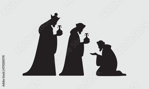 Three Wise Men Magi Silhouette Nativity Scene Vector 