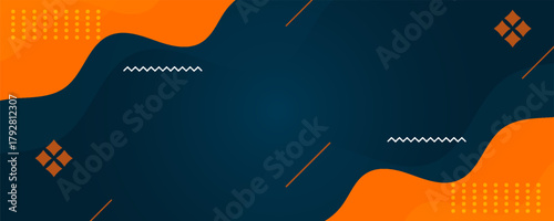 Modern dark blue orange geometric business banner design. creative banner design with wave shapes and lines for template. Simple horizontal banner. Eps10