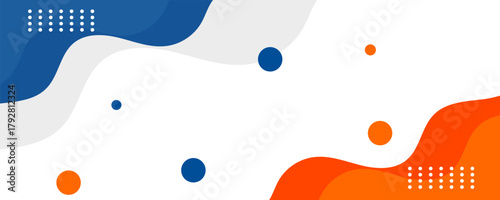 Orange and blue geometric business banner design. Creative banner design with wave shapes and lines for template. Simple design on white horizontal banner. Eps10
