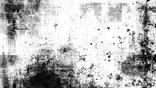 black and white halftone dots grunge texture overlay, rough aged comic book screen print paper effect background.