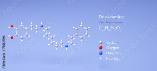Fototapeta Naklejka Na Ścianę i Meble -  dopexamine molecule, molecular structure, dopaminergic agonist 3d model, Structural Chemical Formula and Atoms with Color Coding