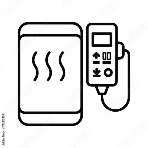 Line art icon of a heating pad with a remote control