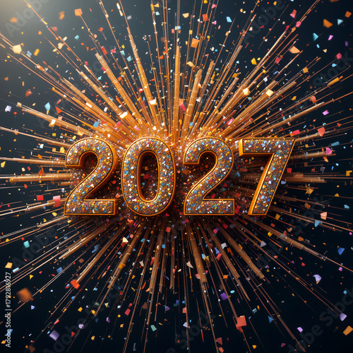  2027 festive, new year, card 