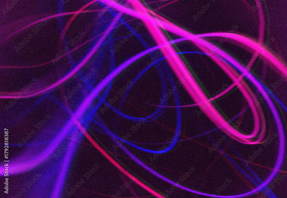 Obraz premium Abstract neon light trails in pink, purple, and blue weaving across a dark background, creating a dynamic sense of motion, energy, and futuristic ambience suitable for design