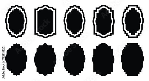 Traditional islamic window shapes in oriental style. Ramadan frame shape. Islamic window and door icons set. Arabic oriental arches. Silhouettes of arabesque traditional templates.