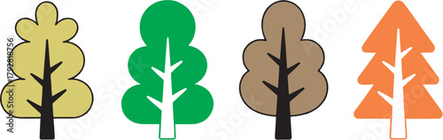 Colorful tree icons – forest and nature symbol vector illustration. Editable stroke