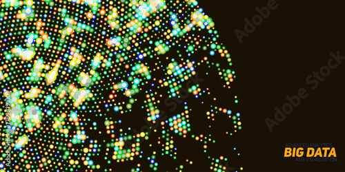 Round big data information visualization. Social network, financial analysis of complex databases. Visual information complexity clarification. Intricate data technology