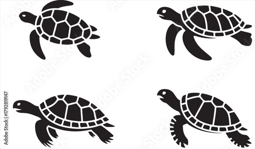 Vector turtle icons featuring simple and stylized wildlife shapes