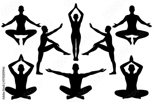 Person doing yoga pose silhouette bundle isolated on white background