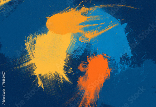 Abstract painterly composition with bold yellow and orange strokes on a deep blue canvas, capturing energy, creativity, movement, and a contemporary art aesthetic for design