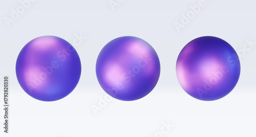 Set 3d iridescent hologram sphere, ball, orb. Render geometry figure in purple, pink, blue colors. Vector illustration isolated on white for design projects, presentation, adv