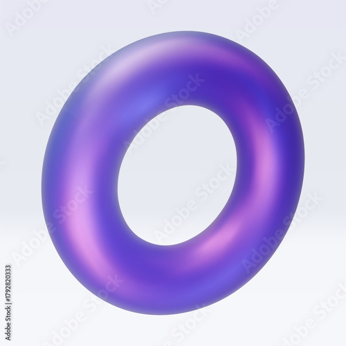 3d iridescent hologram tor, ring. Render geometry figure in purple, pink, blue colors. Vector illustration isolated on white for design projects, product display, presentation, adv