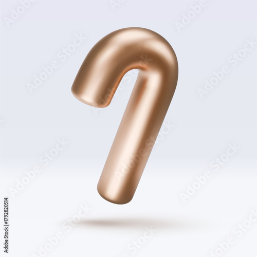 Golden candy cane with gold reflection and shadow. Christmas vector illustration for postcard, business card, decor, design, arts, party, sale, advertising