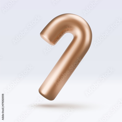 Golden candy cane with gold reflection and shadow. Christmas vector illustration for postcard, business card, decor, design, arts, party, sale, advertising