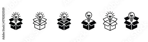 Idea Out of the Box Vector Icon Set. Innovation and Creative Solution Concept Symbols for Business and Startup.