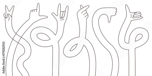 Line Hand Arm Gesture Flexible Set. Long Hand Hold Abstract Collection