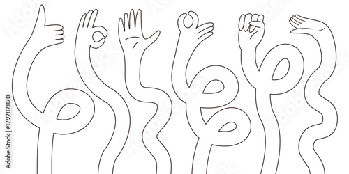 Linear Hand Arm Gesture Flexible Set. Long Hand Hold Abstract Collection