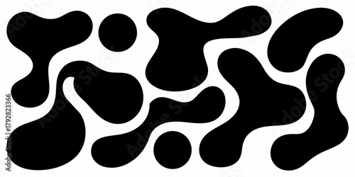 Abstract organic black blobs and shapes on a white background seamless pattern